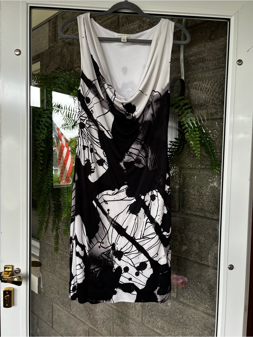 Banana Republic Black & White Abstract Cowl Neck Mini Dress